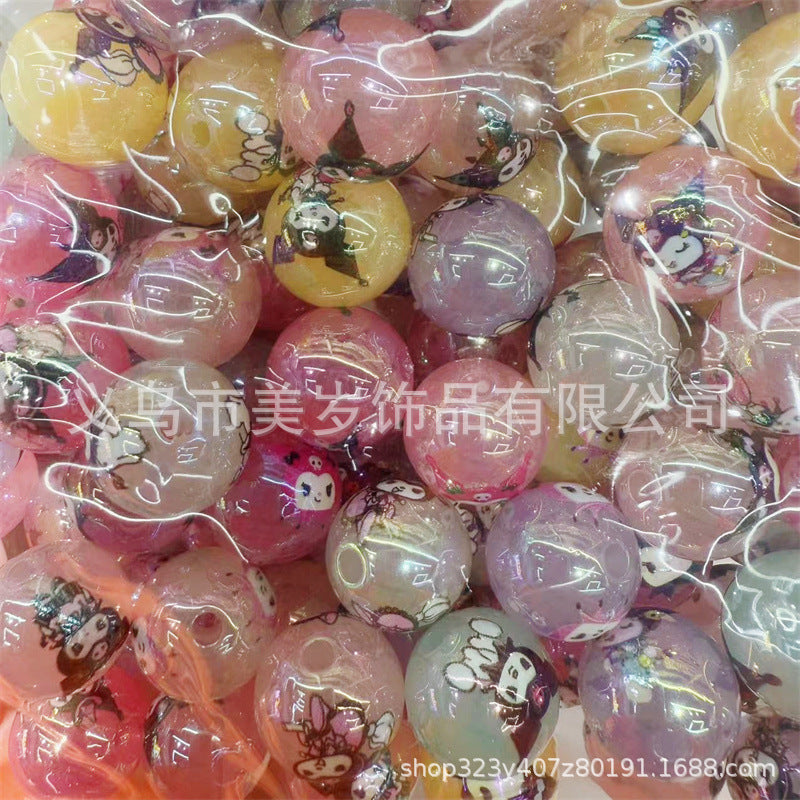 16Mm acrylic printing Mickey Minnie series cute cartoon straight hole round beads DIY beaded loose beads