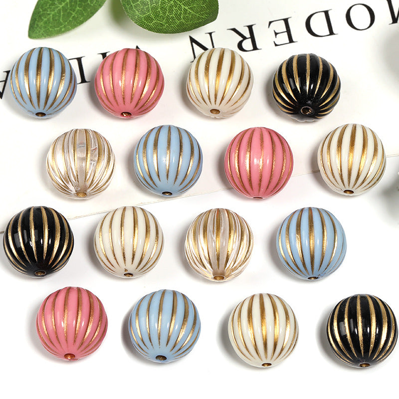 16mm Acrylic Electroplated Lantern Beads – Gold-Painted Pumpkin Beads for DIY Bead Pens, Phone Chains & Keychains