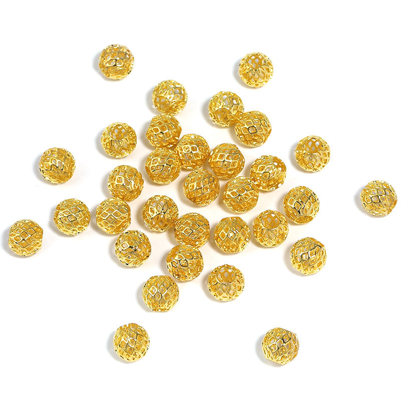 All-Copper Round Hollow Small Gold Beads – Large Hole Mesh Beads for DIY Bead Pens, Bracelets & Necklaces