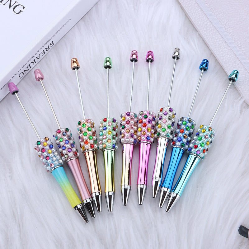 DIY color electroplated pearl bead pen, creative handmade multi-color ballpoint pen puzzle student stationery spot wholesale