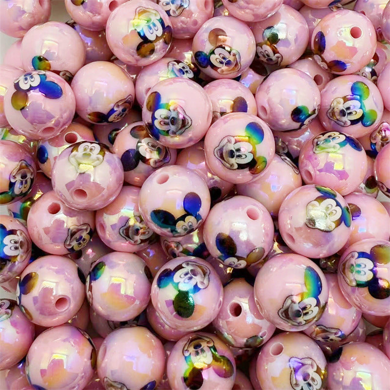 16Mm acrylic printing Mickey Minnie series cute cartoon straight hole round beads DIY beaded loose beads