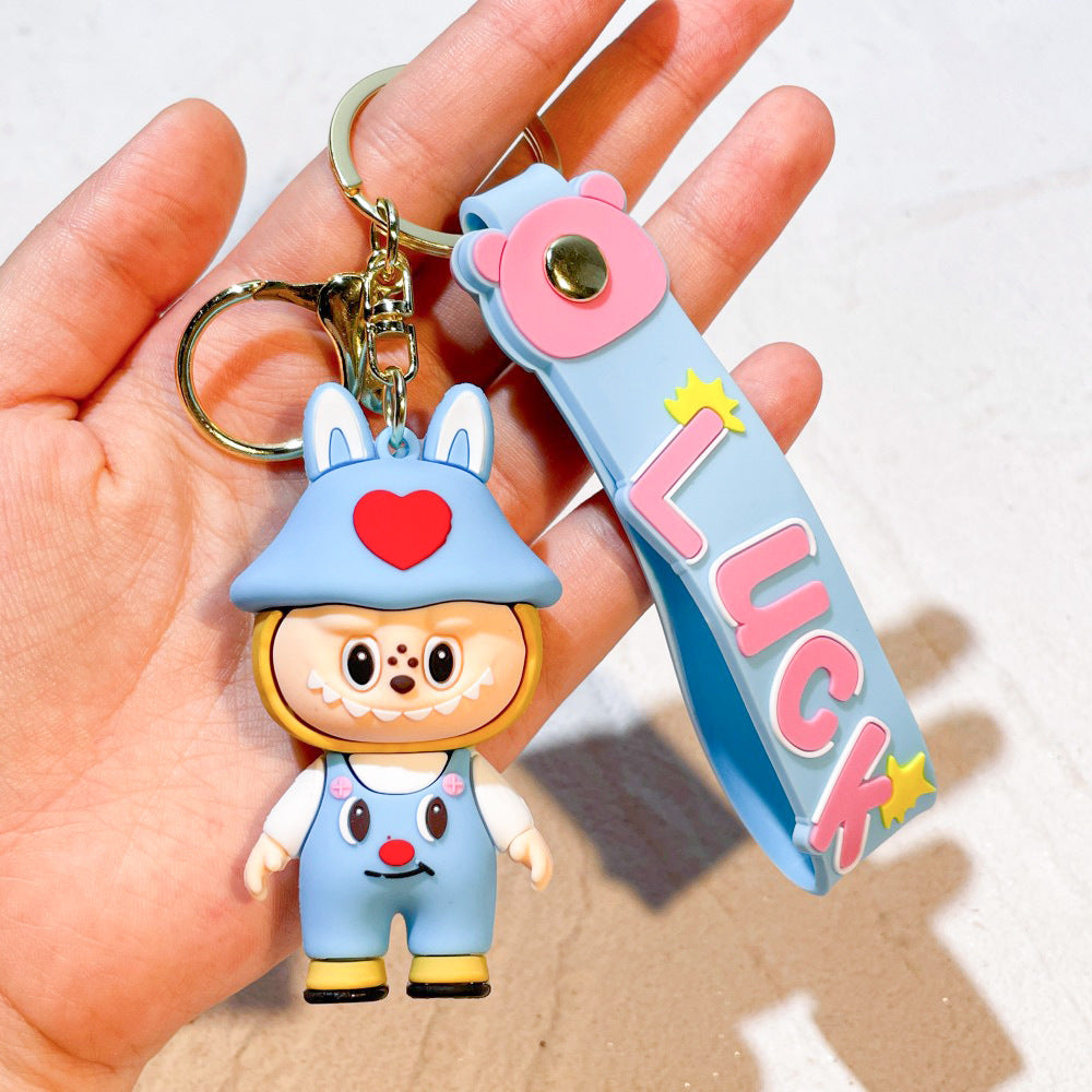Labubu keychain cartoon schoolbag pendant car key chain small gift wholesale
