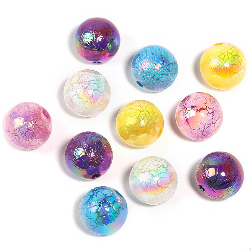 16mm Spray Paint Crack Round Beads – UV Electroplated Acrylic Loose Beads for DIY Bead Pens & Mobile Phone Chains