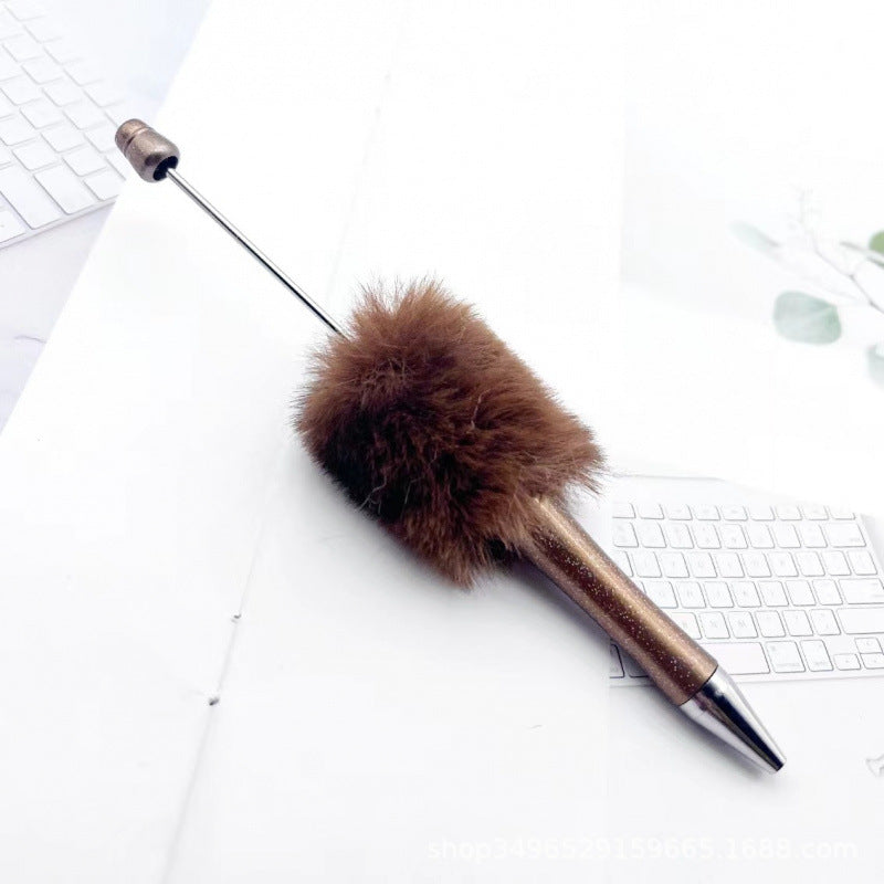 Fluffy Beaded Pen – Cute Furry DIY Pom-Pom Ballpoint Pen, Creative Gift Stationery (In Stock for Wholesale)