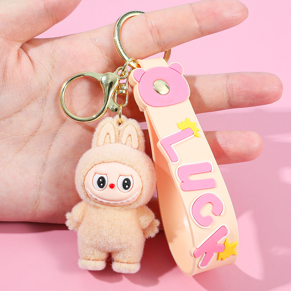 Labubu keychain cartoon schoolbag pendant car key chain small gift wholesale