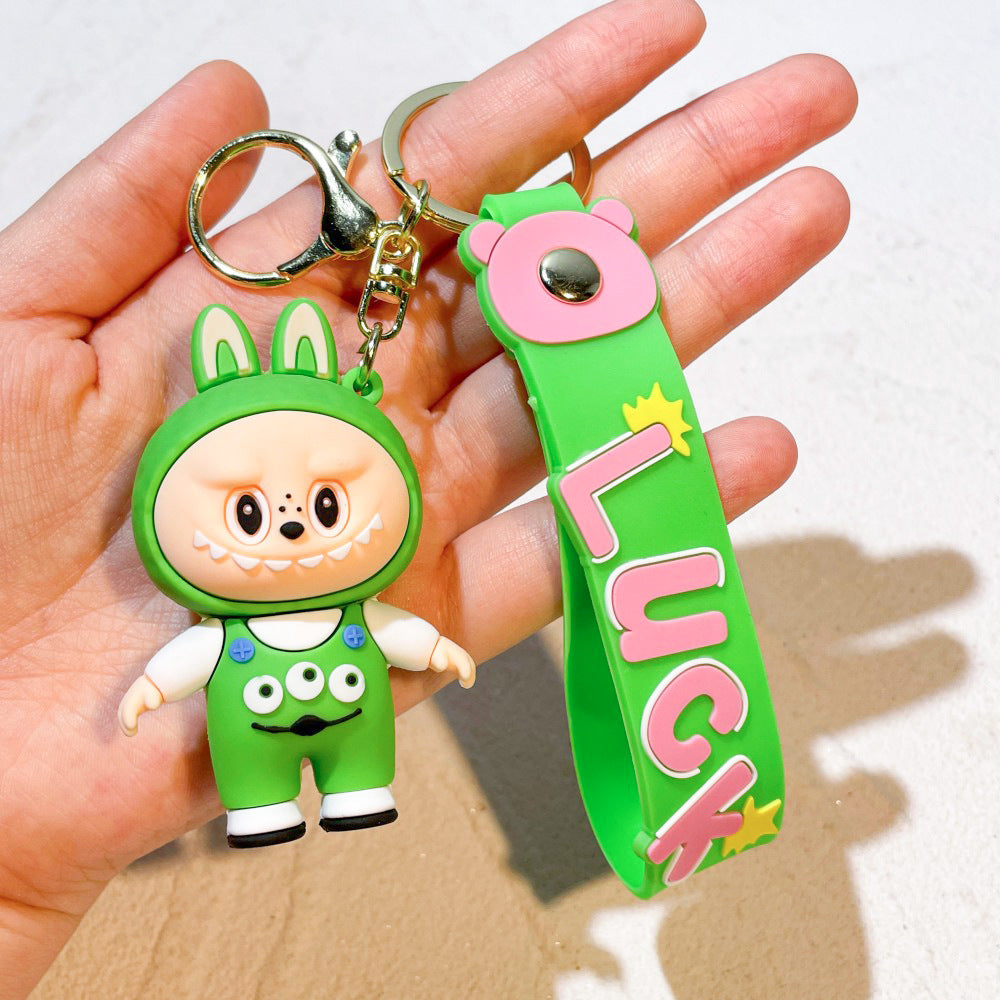 Labubu keychain cartoon schoolbag pendant car key chain small gift wholesale