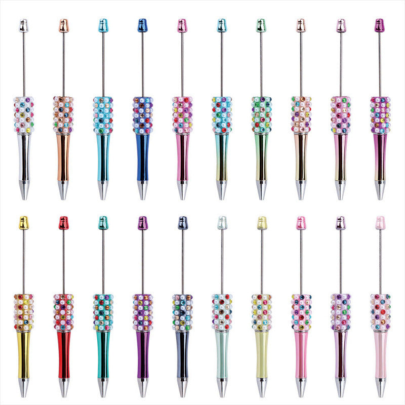 DIY color electroplated pearl bead pen, creative handmade multi-color ballpoint pen puzzle student stationery spot wholesale