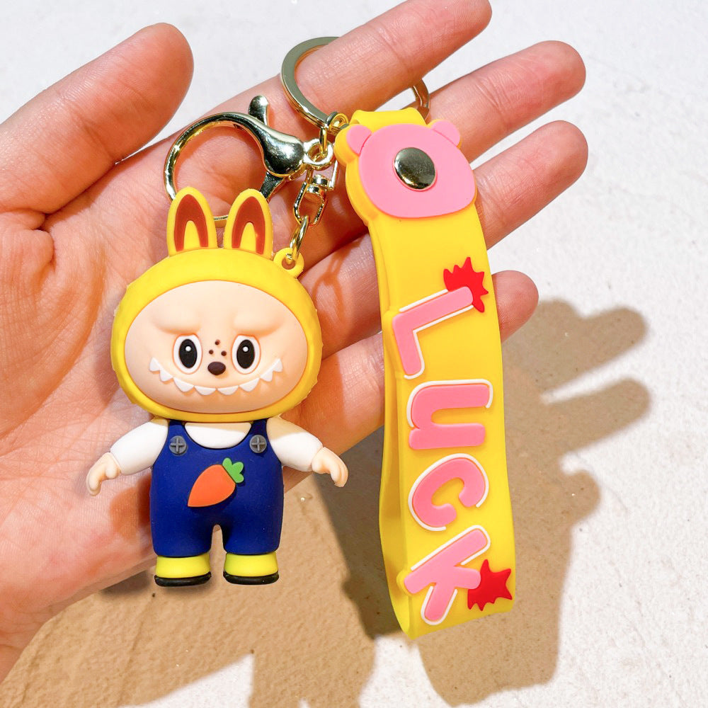 Labubu keychain cartoon schoolbag pendant car key chain small gift wholesale