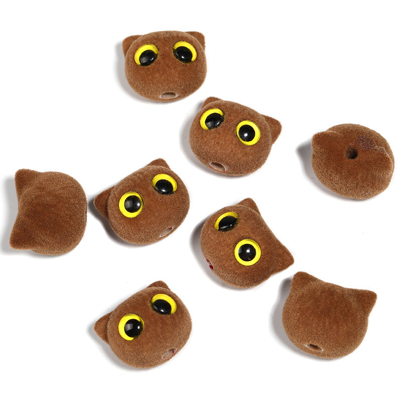 Autumn-Winter Flocking Big-Eyed Kitten Cartoon Cat Eye Acrylic Beads – DIY Bead Pen & Mobile Phone Chain Accessories