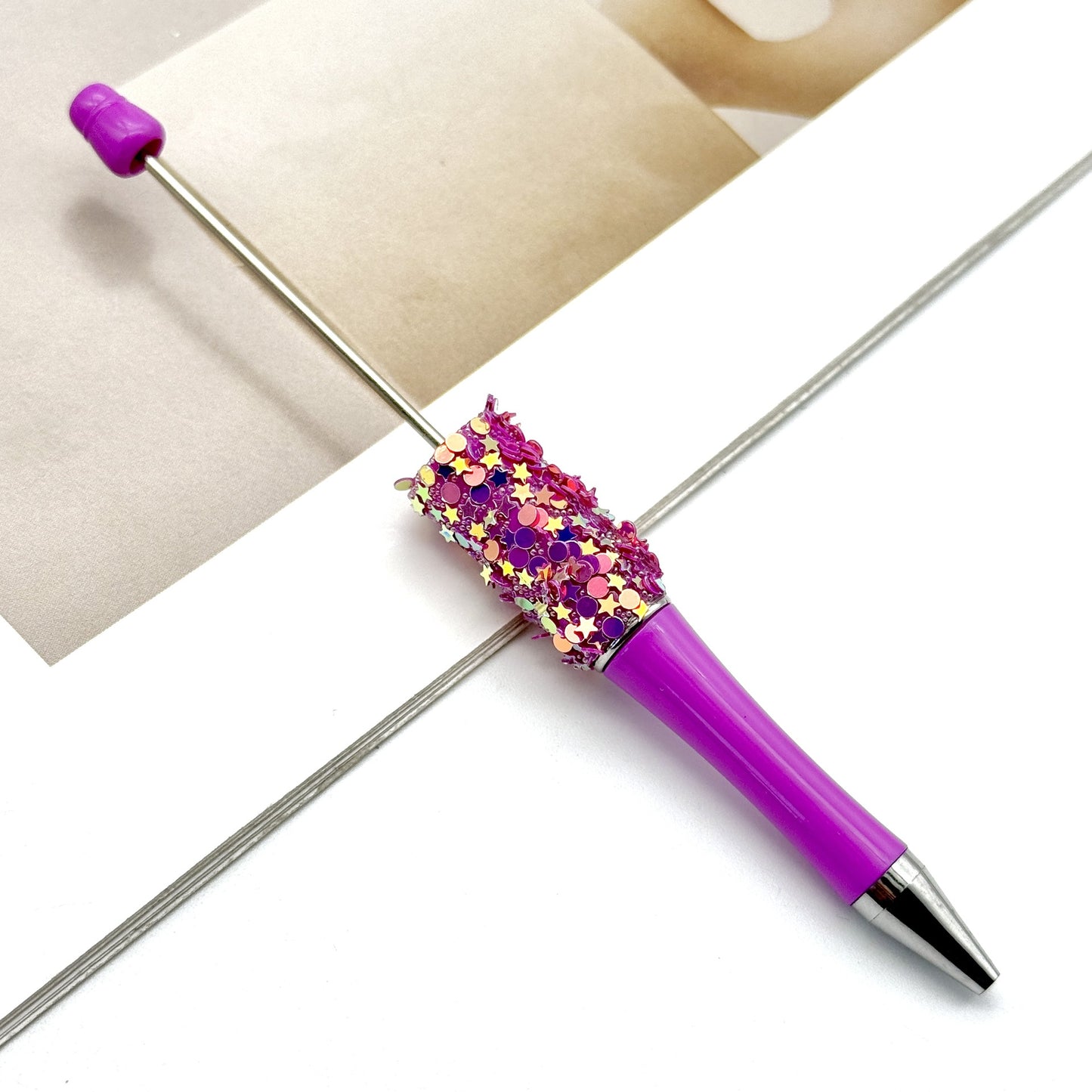 Star Bead Pen – Creative Five-Pointed Star Sequin Ballpoint Pen, Handmade Rotating Signature Pen (Wholesale Available)