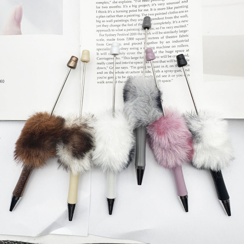 Fluffy Beaded Pen – Cute Furry DIY Pom-Pom Ballpoint Pen, Creative Gift Stationery (In Stock for Wholesale)