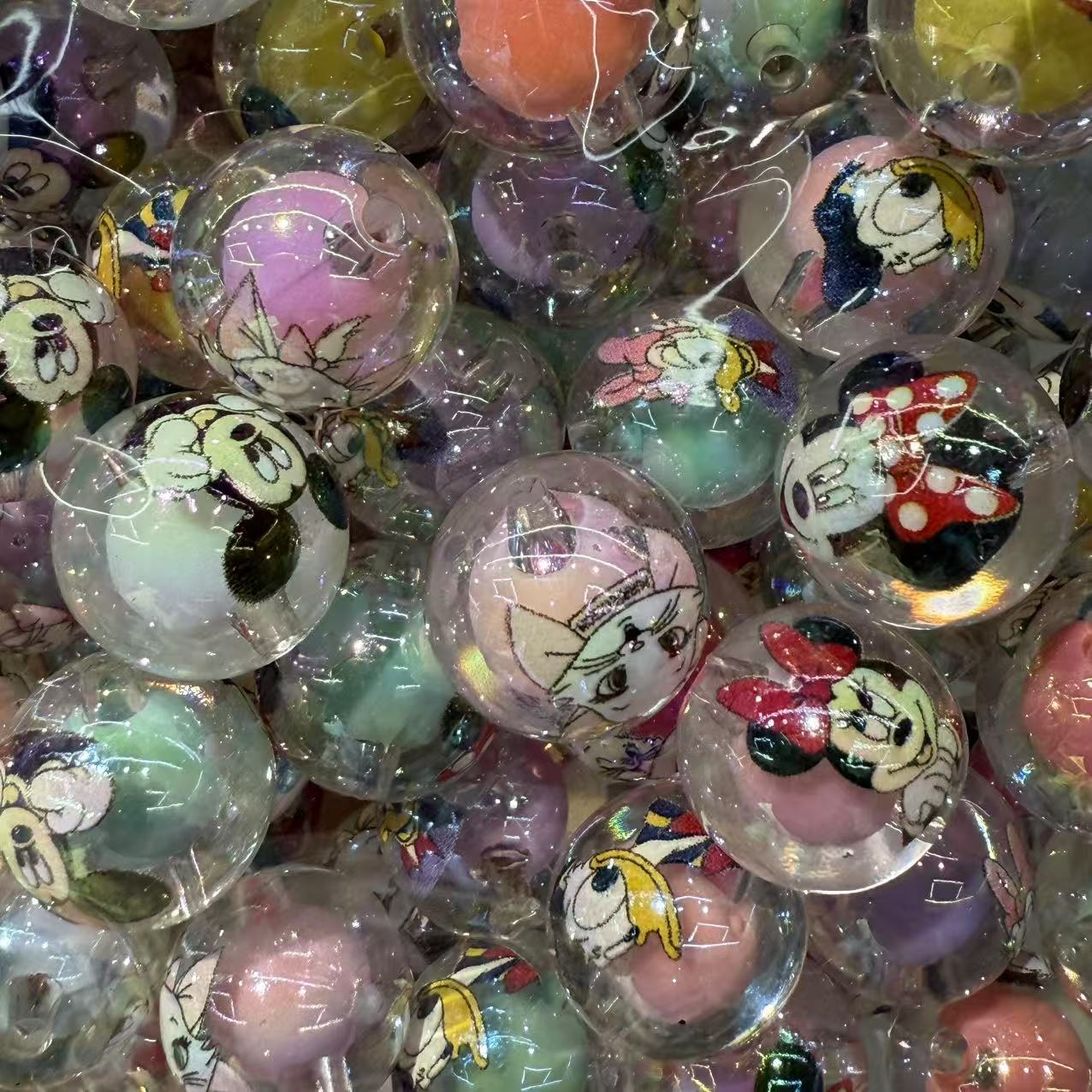 New Acrylic Printed Mickey & Minnie Series – Straight Hole Round Beads for DIY Accessories