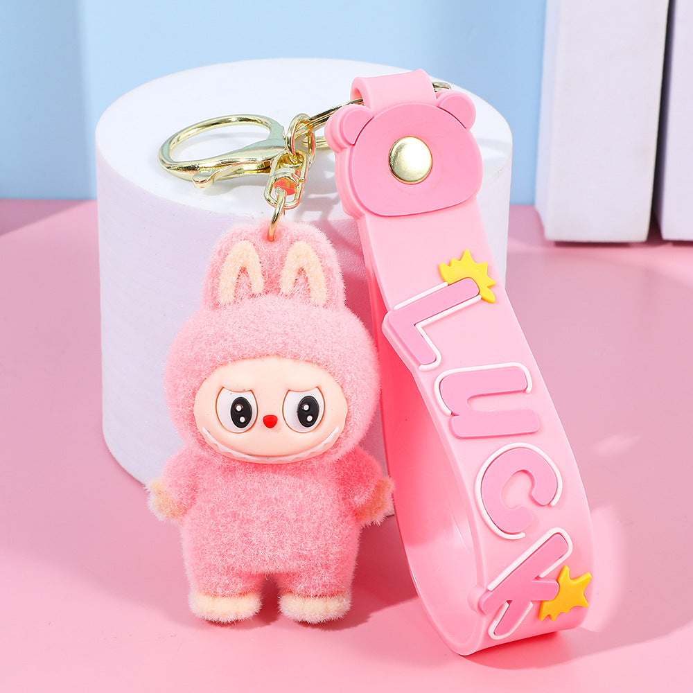Labubu keychain cartoon schoolbag pendant car key chain small gift wholesale