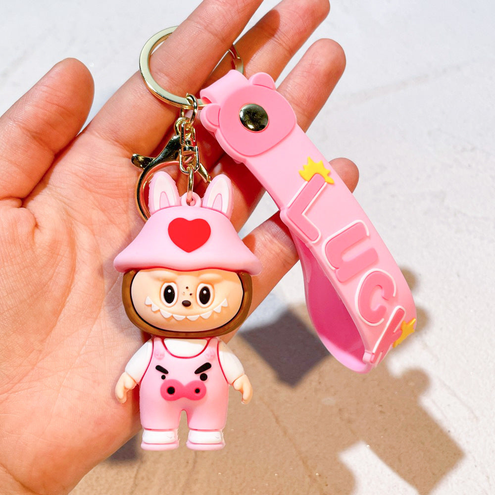 Labubu keychain cartoon schoolbag pendant car key chain small gift wholesale