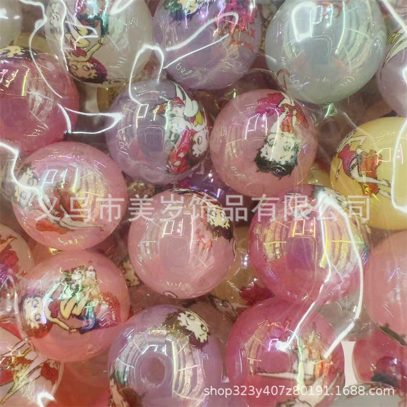 16Mm acrylic printing Mickey Minnie series cute cartoon straight hole round beads DIY beaded loose beads