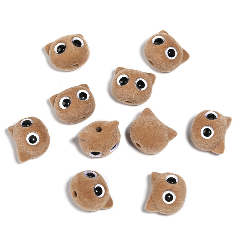Autumn-Winter Flocking Big-Eyed Kitten Cartoon Cat Eye Acrylic Beads – DIY Bead Pen & Mobile Phone Chain Accessories