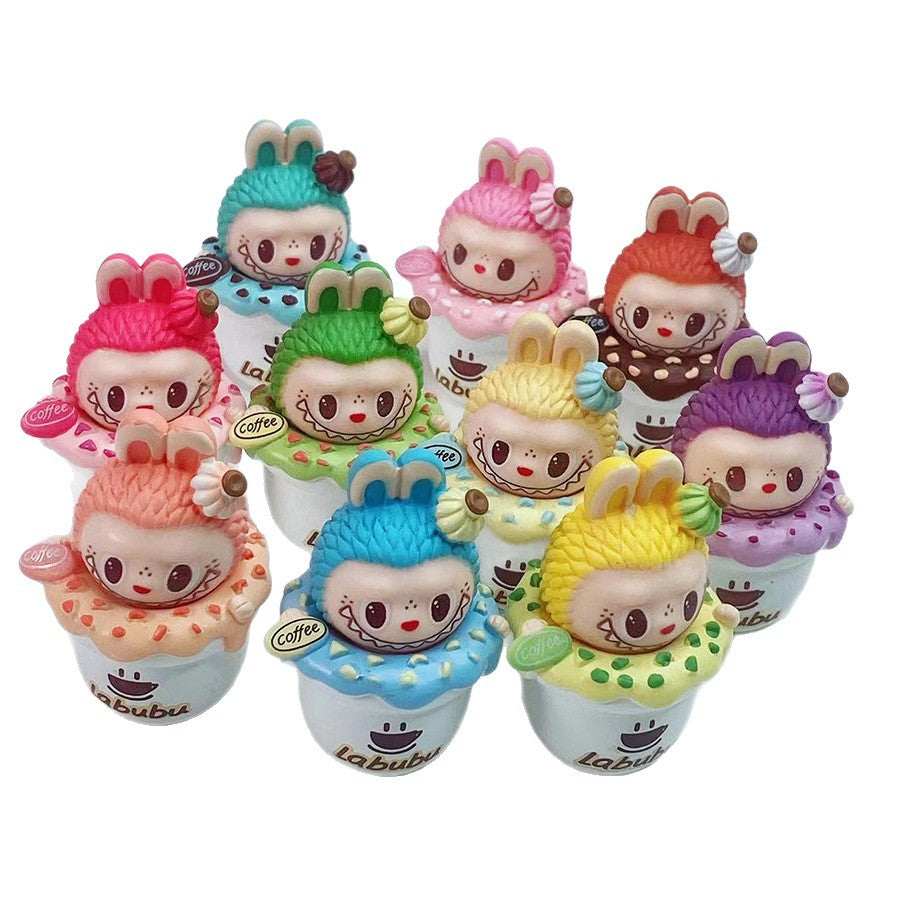 Cake & Coffee Labubu DIY Cute Doll – Resin Ornament Keychain & Car Decoration