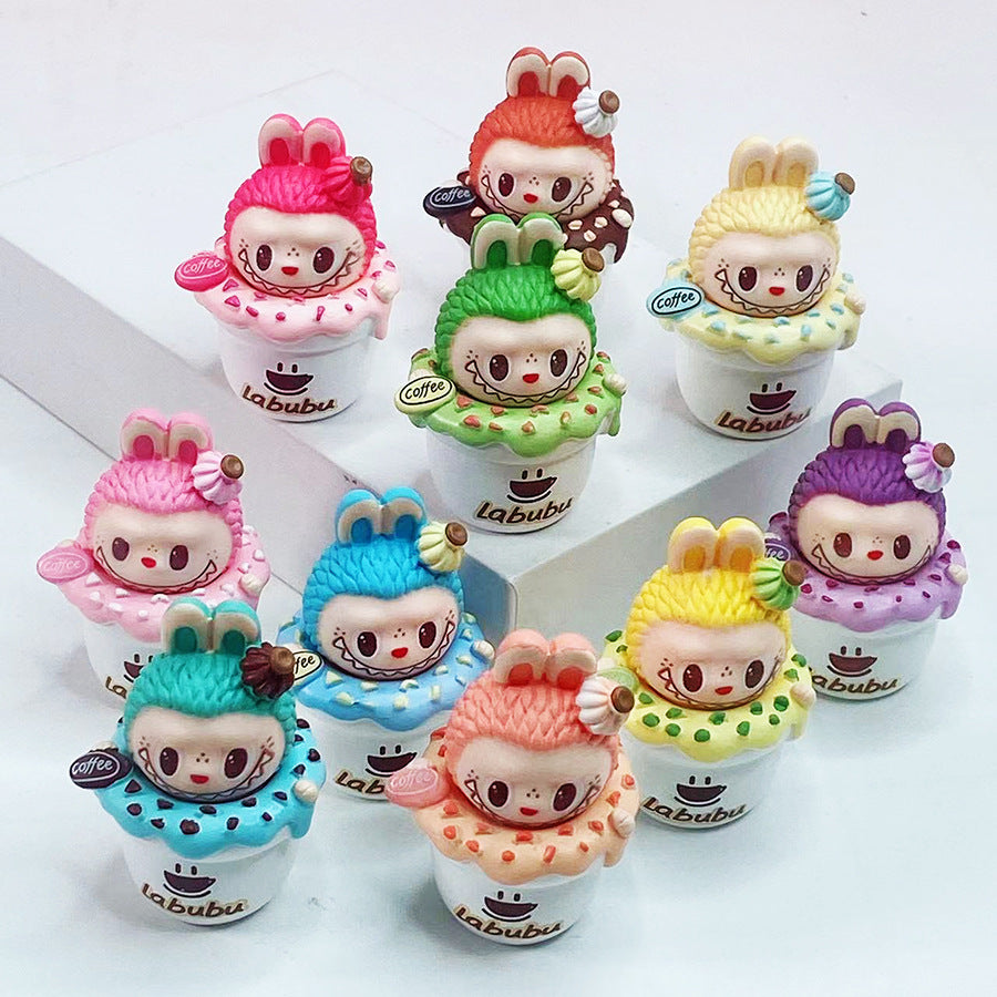 Cake & Coffee Labubu DIY Cute Doll – Resin Ornament Keychain & Car Decoration