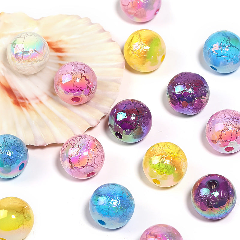 16mm Spray Paint Crack Round Beads – UV Electroplated Acrylic Loose Beads for DIY Bead Pens & Mobile Phone Chains