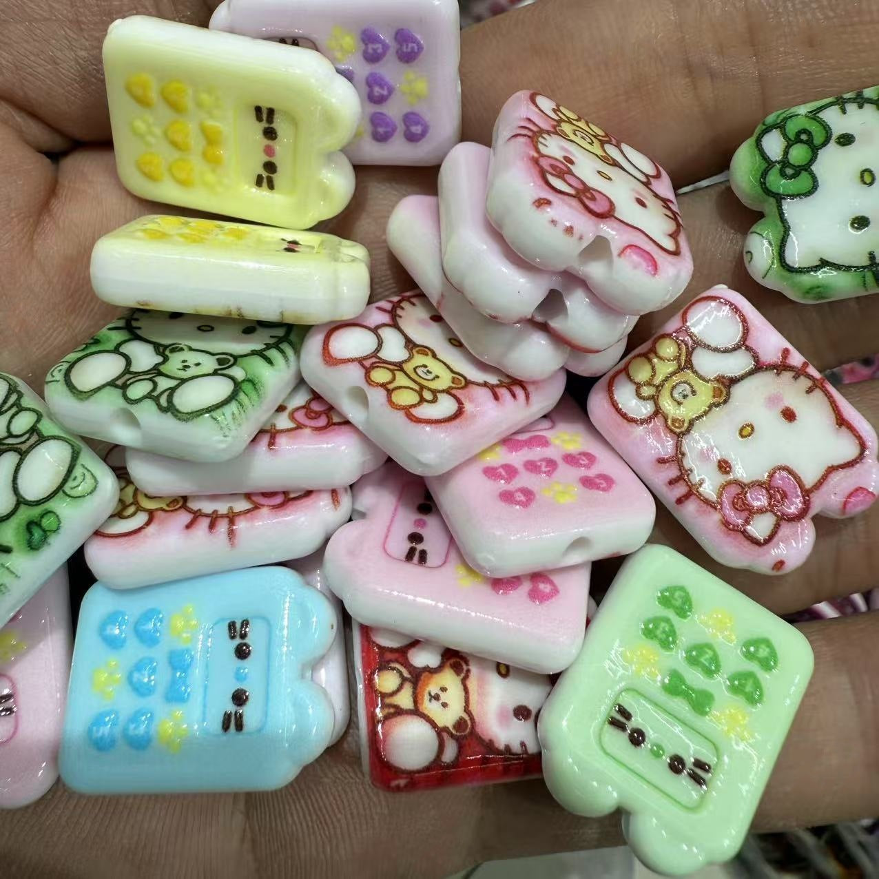 Personalized KT Cat Acrylic Square Beads – Creative Cartoon Print DIY Phone Chain & Pen Accessories