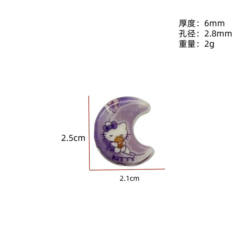 Acrylic Cartoon Beads – Double-Sided Print Moon & Rag Cloth Style, DIY Jewelry & Phone Chain Accessories