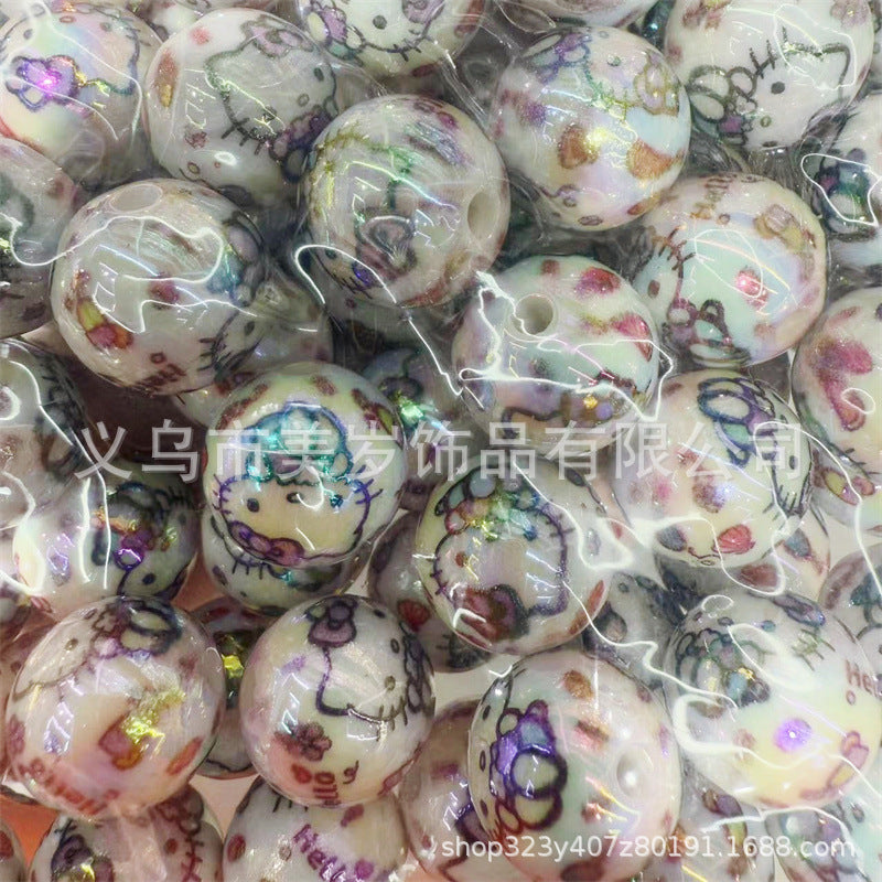 16Mm acrylic printing Mickey Minnie series cute cartoon straight hole round beads DIY beaded loose beads