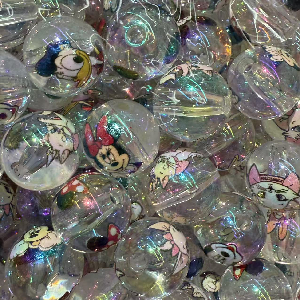 16mm Acrylic White Base Mickey Mouse Printed Round Beads – Straight Hole DIY Phone Chain & Bead Pen Accessories
