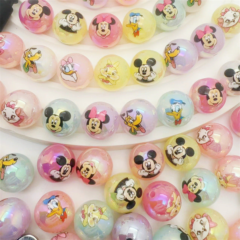 16Mm acrylic printing Mickey Minnie series cute cartoon straight hole round beads DIY beaded loose beads
