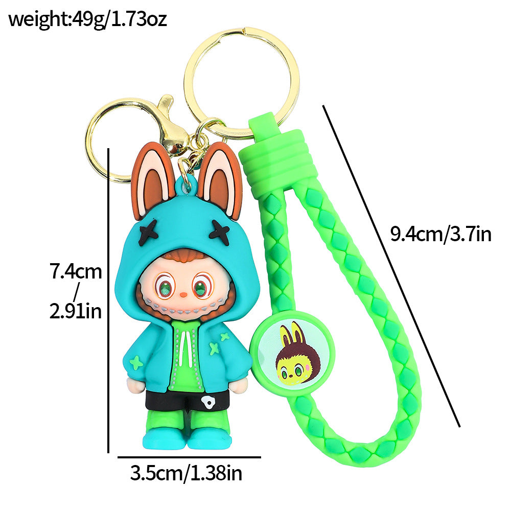 Labubu keychain cartoon schoolbag pendant car key chain small gift wholesale