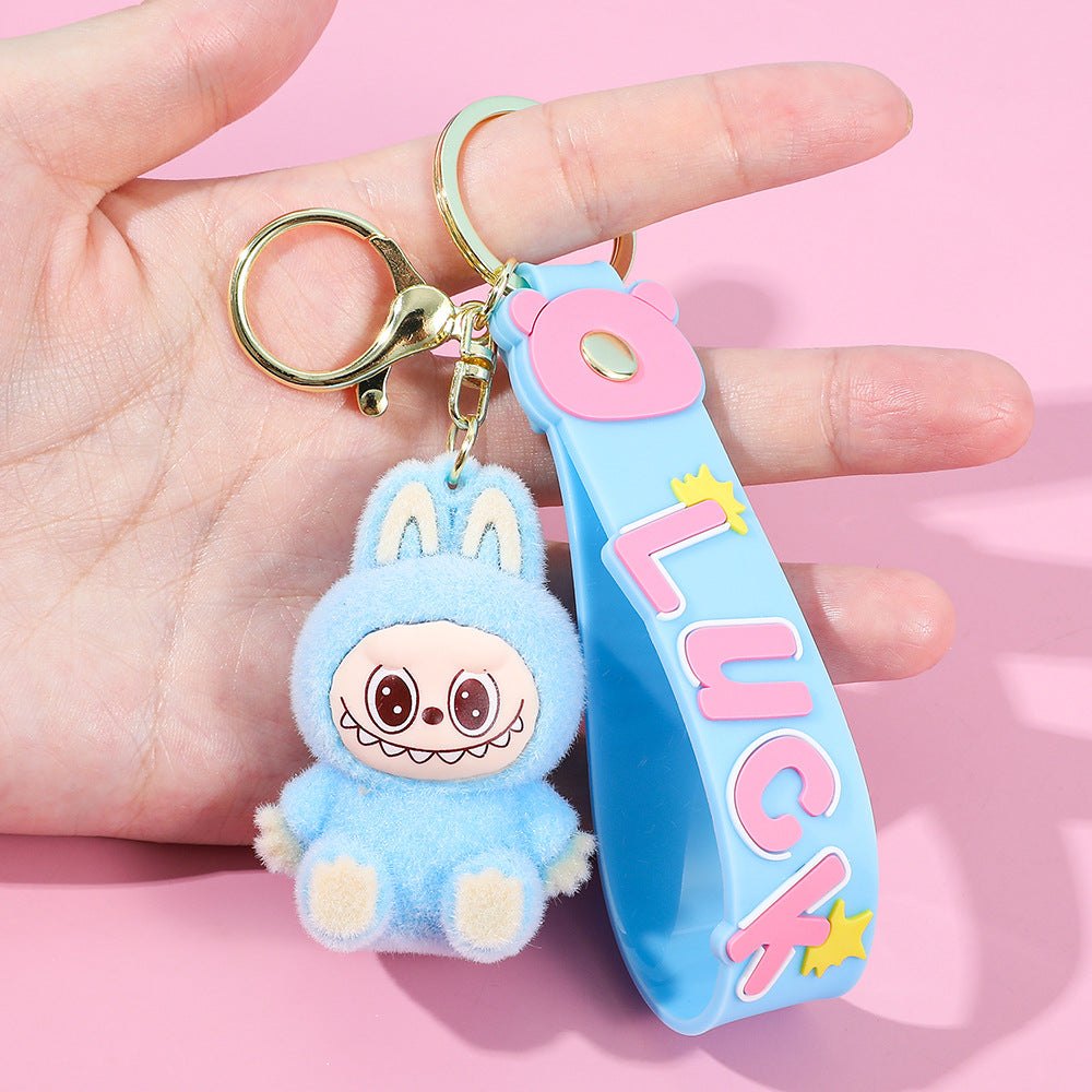 Labubu keychain cartoon schoolbag pendant car key chain small gift wholesale