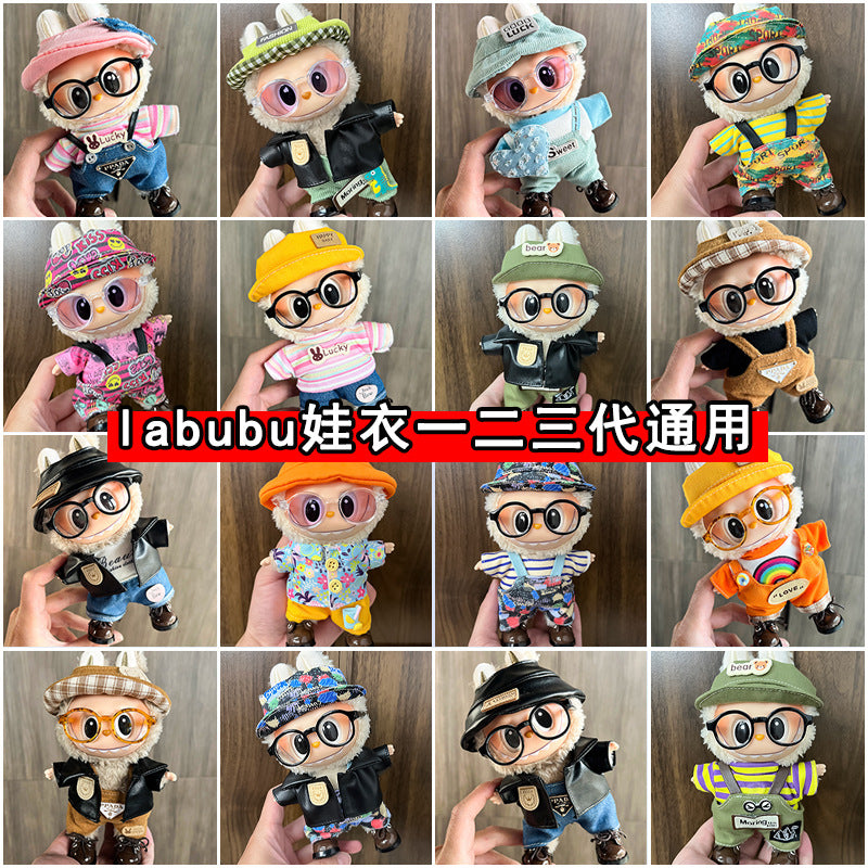 17cm Labubu Figure, Labubu Clothing Made of Soft PVC, Cute Dress-Up Casual Outfit, Plush Toy Clothes, Compatible with Generations 1, 2, and 3