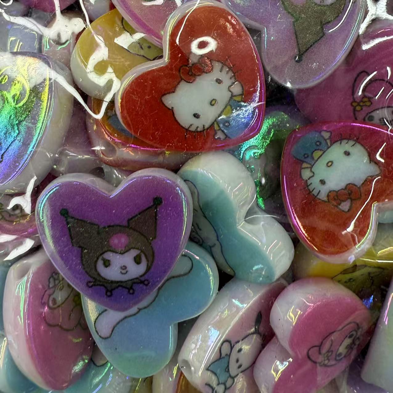 Sanrio Heart Beads – Acrylic UV Double-Sided Print, DIY Phone Strap & Keychain Charms