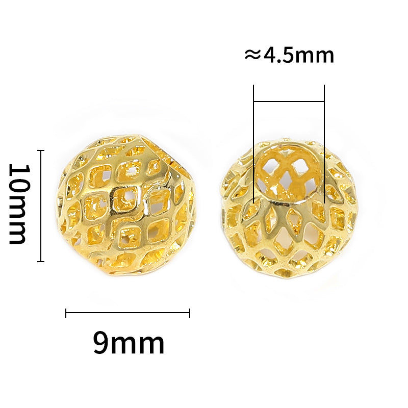 All-Copper Round Hollow Small Gold Beads – Large Hole Mesh Beads for DIY Bead Pens, Bracelets & Necklaces