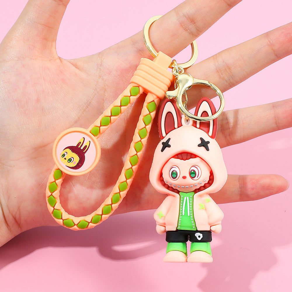 Labubu keychain cartoon schoolbag pendant car key chain small gift wholesale