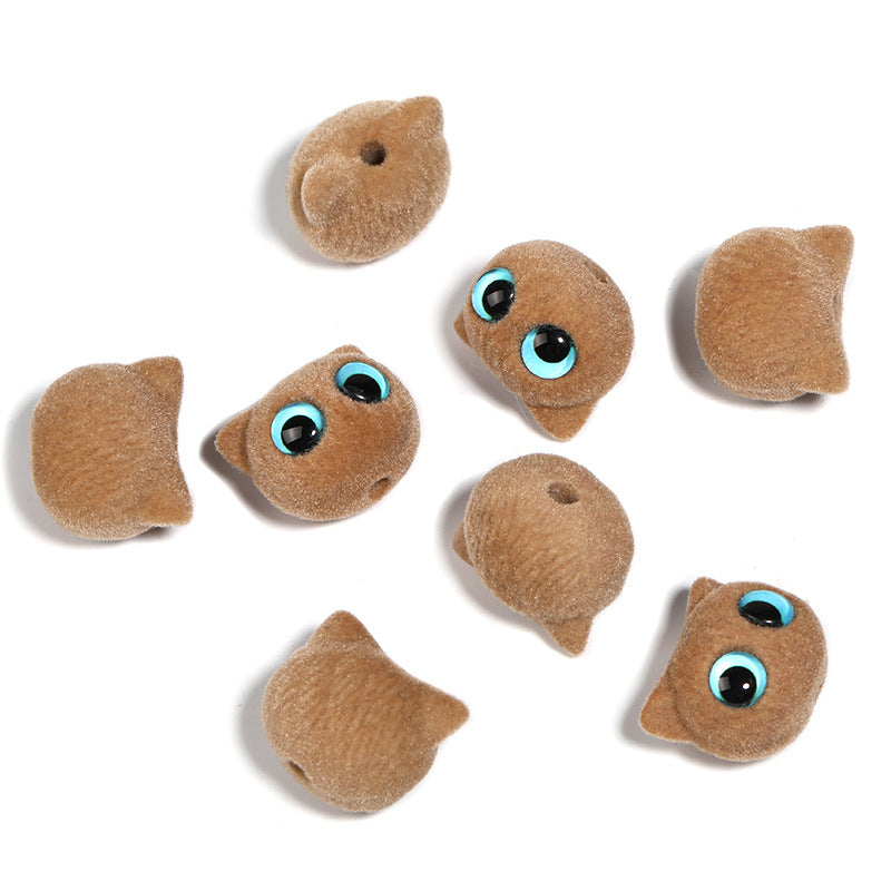 Autumn-Winter Flocking Big-Eyed Kitten Cartoon Cat Eye Acrylic Beads – DIY Bead Pen & Mobile Phone Chain Accessories