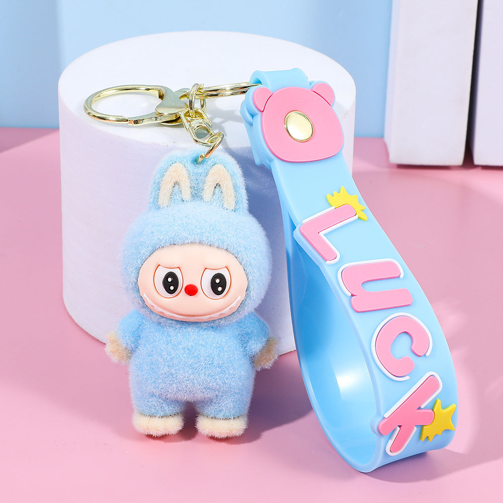Labubu keychain cartoon schoolbag pendant car key chain small gift wholesale