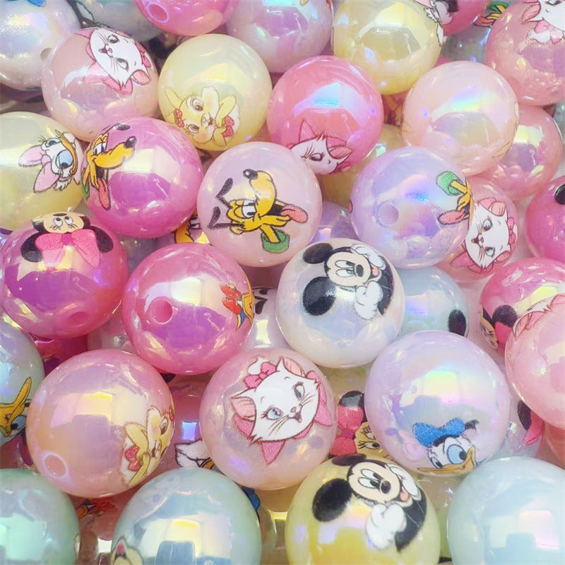 16Mm acrylic printing Mickey Minnie series cute cartoon straight hole round beads DIY beaded loose beads