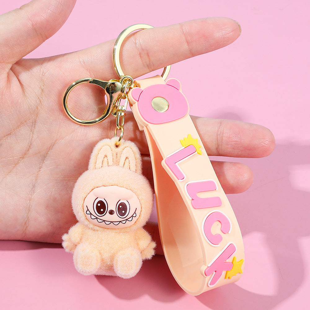 Labubu keychain cartoon schoolbag pendant car key chain small gift wholesale