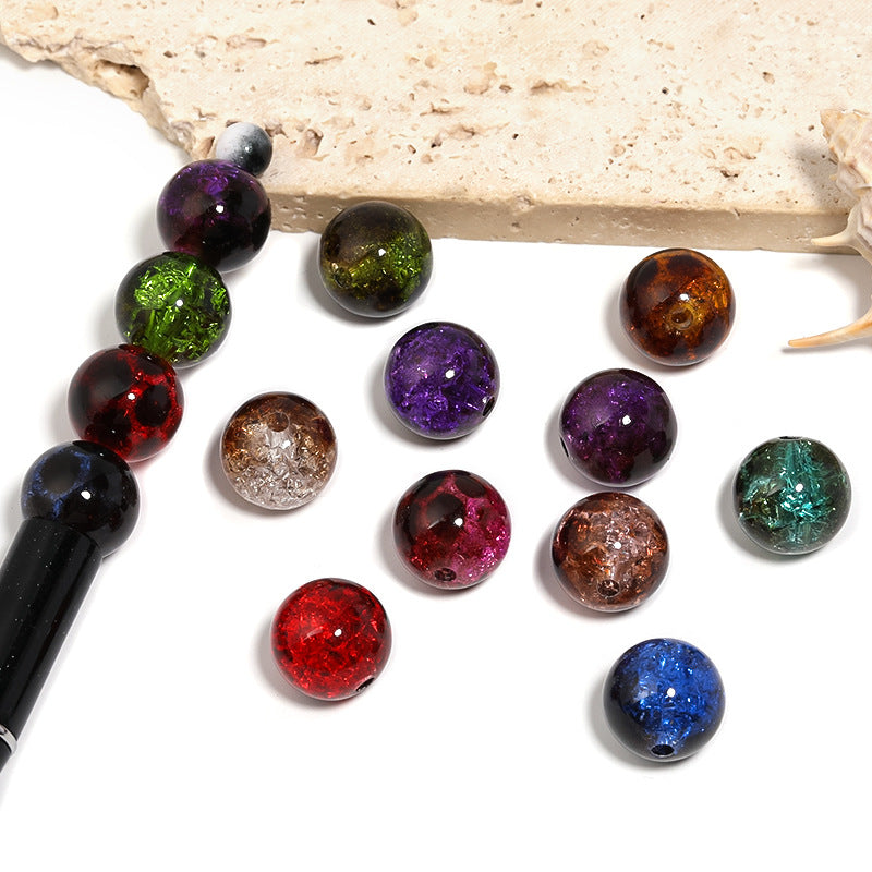 16mm Two-Color Amber Acrylic Crack Beads – Burst Ice Crack Round Beads for DIY Bead Pens