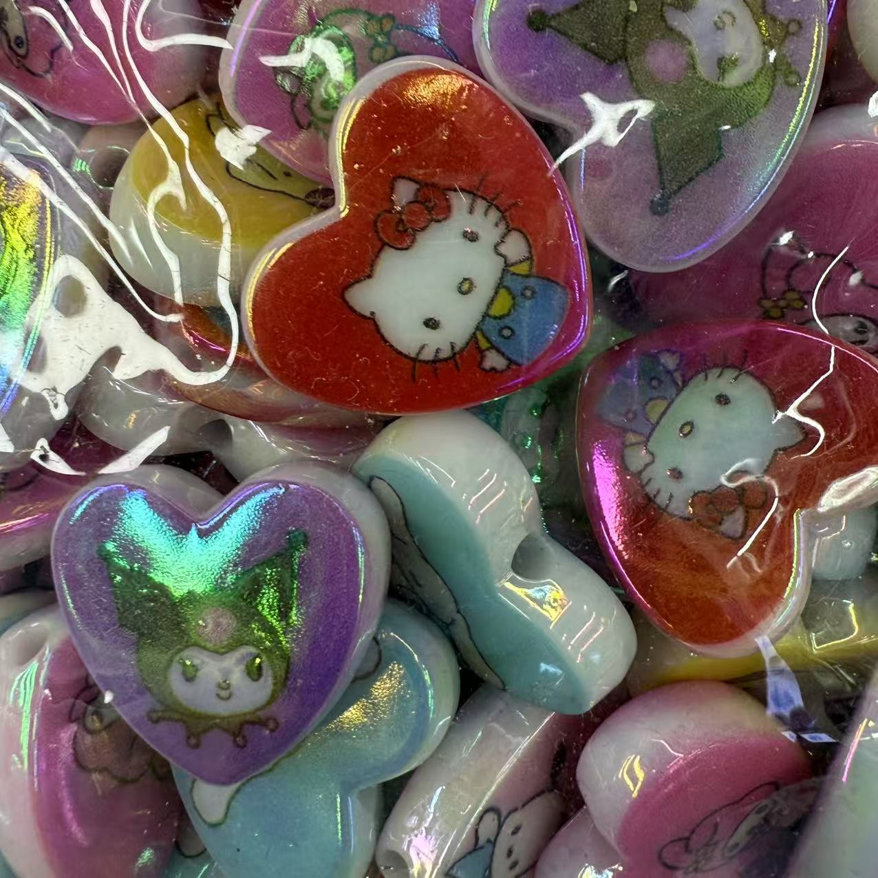 Sanrio Heart Beads – Acrylic UV Double-Sided Print, DIY Phone Strap & Keychain Charms