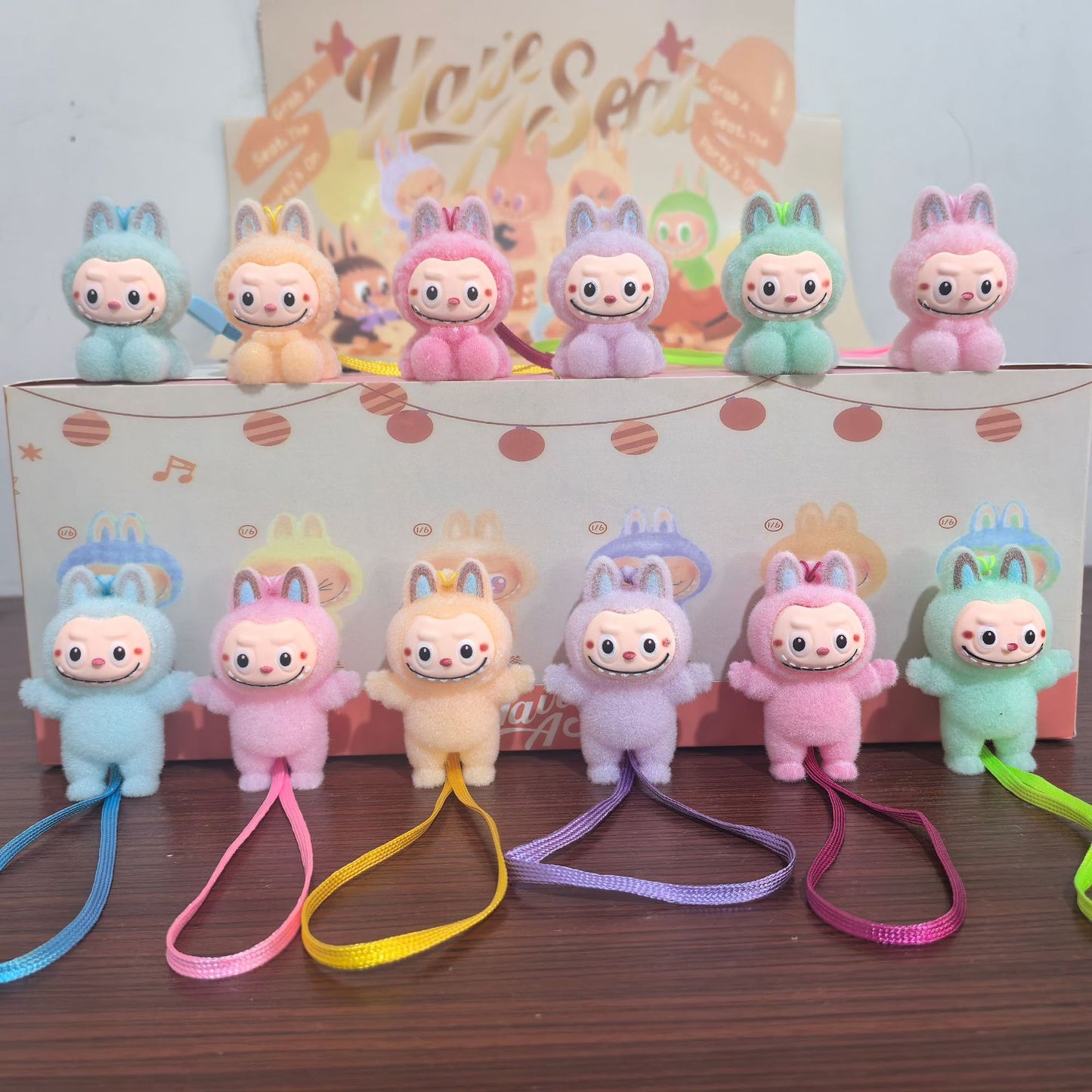Labubu 10cm Flocked Plastic Doll Couple Bag Pendant