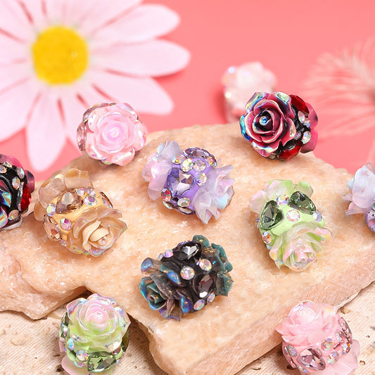 Double-Sided Resin Camellia Clay Beads with Love Rhinestones – Rose Diamond Ball Heavy-Duty DIY Bead Pen & Phone Chain Beads