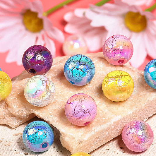 16mm Spray Paint Crack Round Beads – UV Electroplated Acrylic Loose Beads for DIY Bead Pens & Mobile Phone Chains