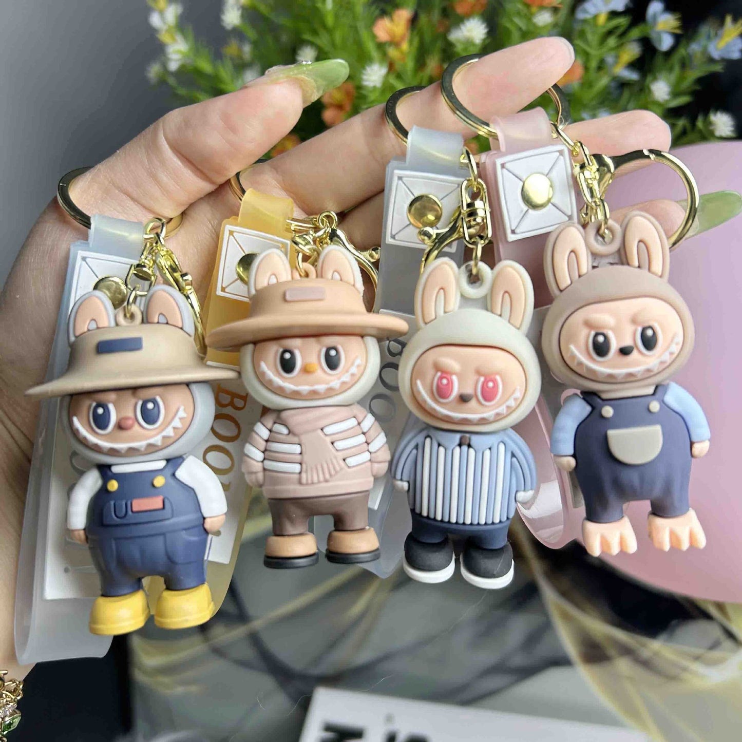 Cartoon PVC Soft Rubber Labrabbit Keychain Pendant, Blind Box Trendy Labrabbit Series, Small Gift Figurine