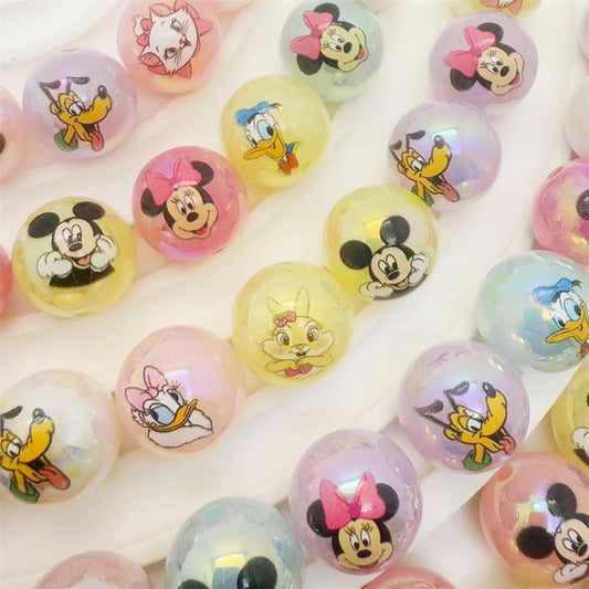 16Mm acrylic printing Mickey Minnie series cute cartoon straight hole round beads DIY beaded loose beads