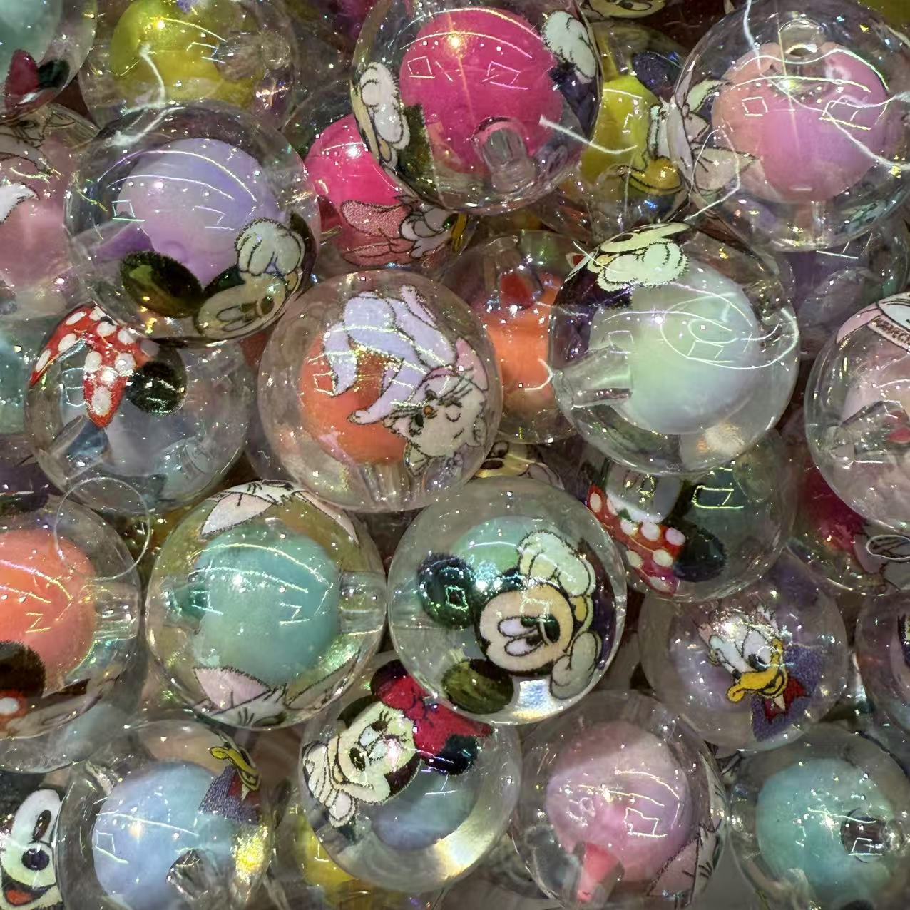 New Acrylic Printed Mickey & Minnie Series – Straight Hole Round Beads for DIY Accessories