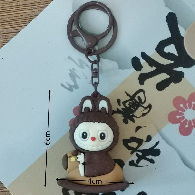 Creative Labubu 3D Rocking Horse Keychain – Cute Car and Schoolbag Pendant