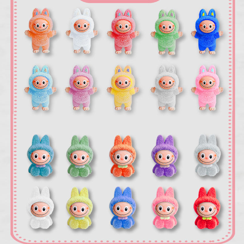 Labubu 10cm Flocked Plastic Doll Couple Bag Pendant