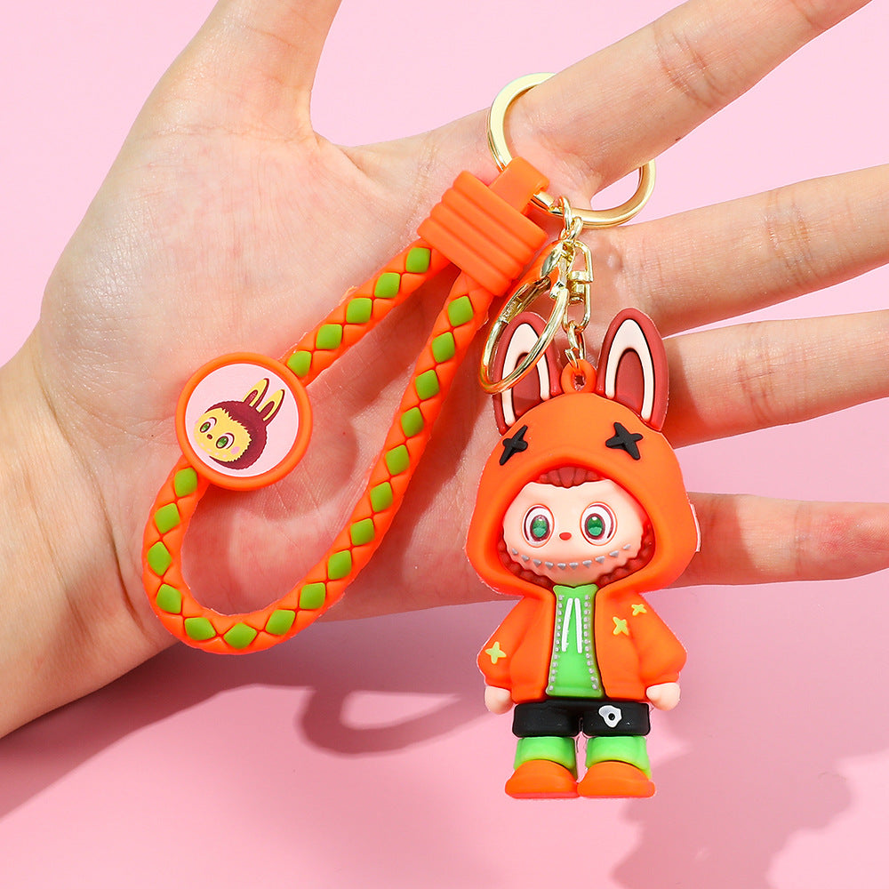 Labubu keychain cartoon schoolbag pendant car key chain small gift wholesale