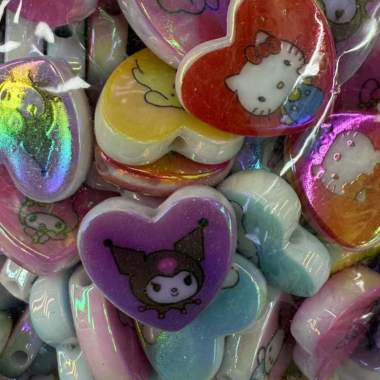 Sanrio Heart Beads – Acrylic UV Double-Sided Print, DIY Phone Strap & Keychain Charms